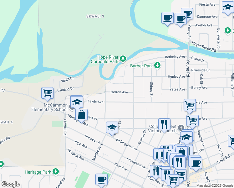 map of restaurants, bars, coffee shops, grocery stores, and more near 45614 Herron Avenue in Chilliwack