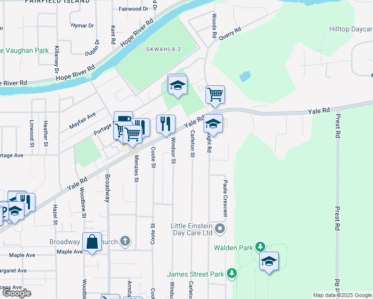 map of restaurants, bars, coffee shops, grocery stores, and more near 9765 Carleton Street in Chilliwack