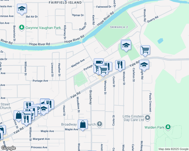 map of restaurants, bars, coffee shops, grocery stores, and more near 46598 Macken Avenue in Chilliwack