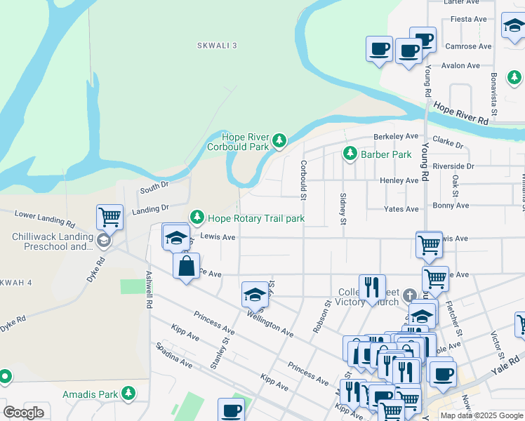 map of restaurants, bars, coffee shops, grocery stores, and more near 45601 Herron Avenue in Chilliwack