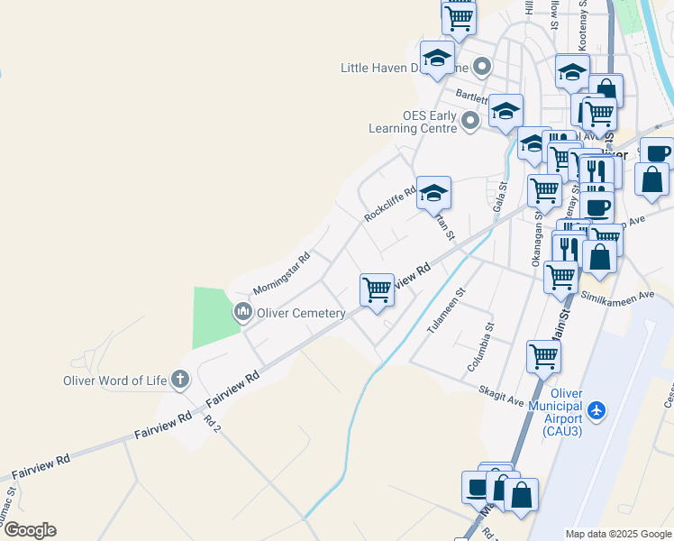 map of restaurants, bars, coffee shops, grocery stores, and more near 975 Rockcliffe Road in Oliver