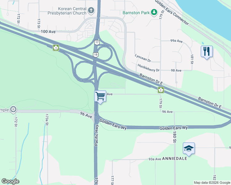 map of restaurants, bars, coffee shops, grocery stores, and more near in Surrey