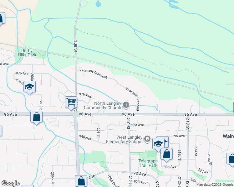 map of restaurants, bars, coffee shops, grocery stores, and more near 9740 210 Street in Langley Township
