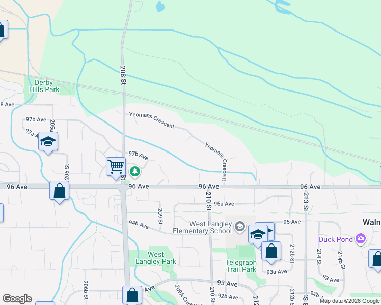 map of restaurants, bars, coffee shops, grocery stores, and more near 9740 210 Street in Langley Township