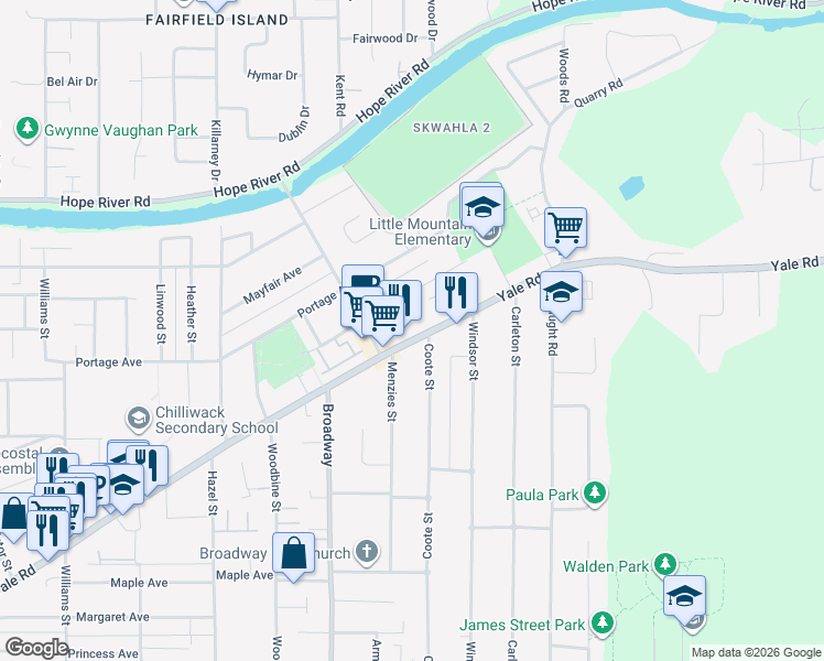 map of restaurants, bars, coffee shops, grocery stores, and more near in Chilliwack
