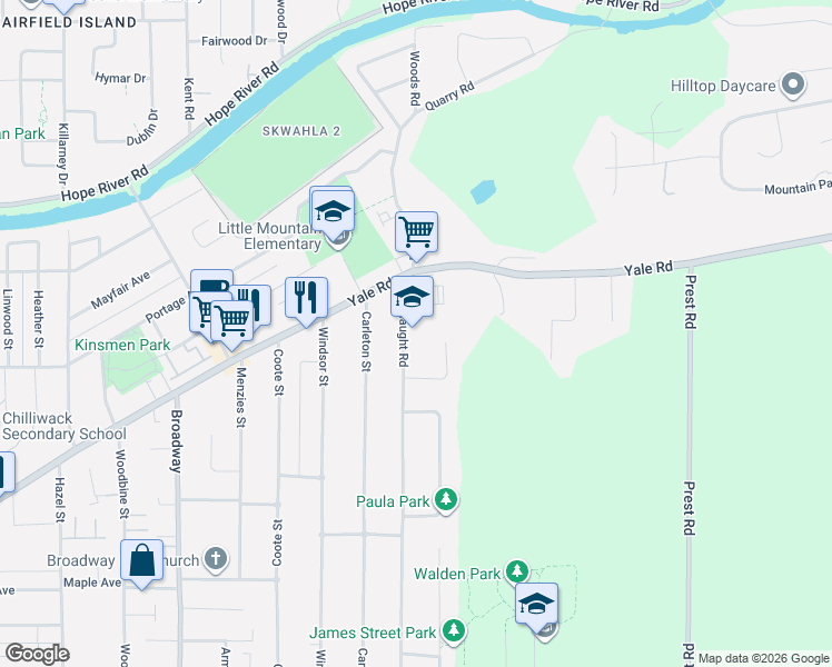 map of restaurants, bars, coffee shops, grocery stores, and more near 9750 McNaught Road in Chilliwack