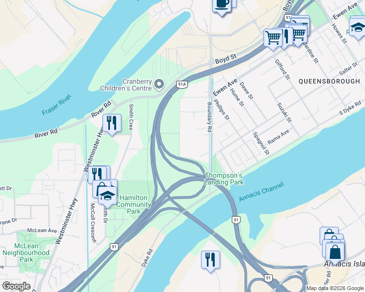 map of restaurants, bars, coffee shops, grocery stores, and more near 4540 Thompson Road in Richmond