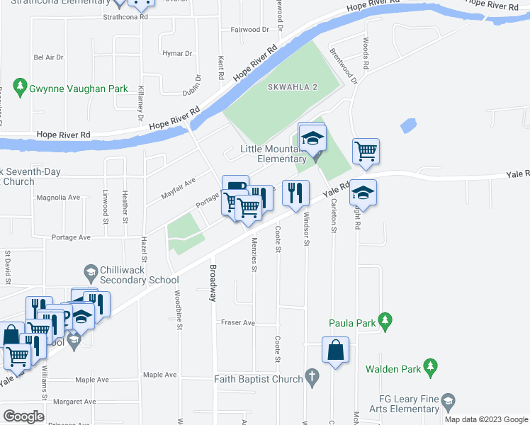 map of restaurants, bars, coffee shops, grocery stores, and more near 46693 Yale Road in Chilliwack