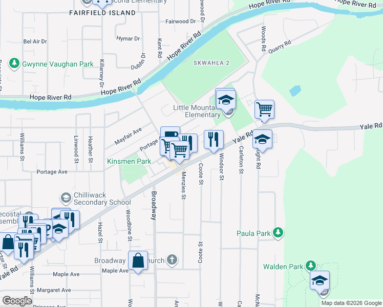 map of restaurants, bars, coffee shops, grocery stores, and more near in Chilliwack