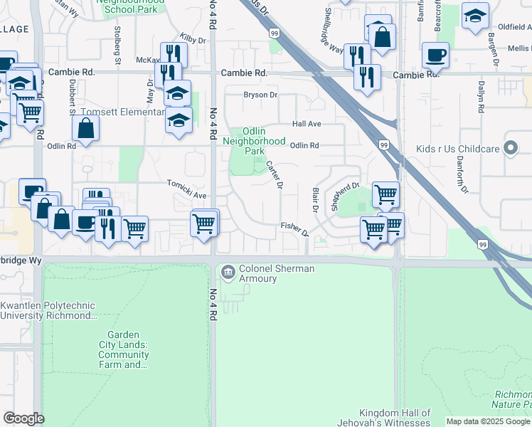 map of restaurants, bars, coffee shops, grocery stores, and more near in Richmond