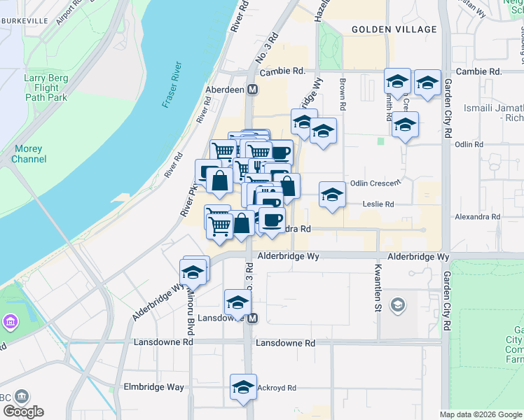 map of restaurants, bars, coffee shops, grocery stores, and more near 4800 Number 3 Road in Richmond