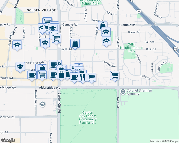 map of restaurants, bars, coffee shops, grocery stores, and more near in Richmond