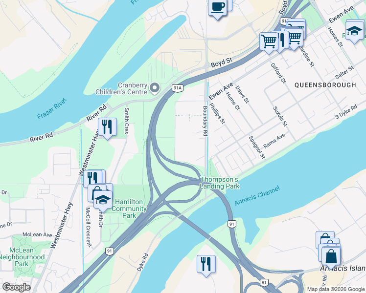 map of restaurants, bars, coffee shops, grocery stores, and more near 4540 Thompson Road in Richmond