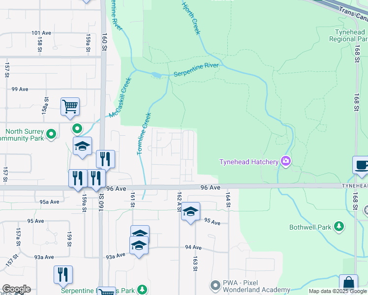 map of restaurants, bars, coffee shops, grocery stores, and more near 9725 162A Street in Surrey