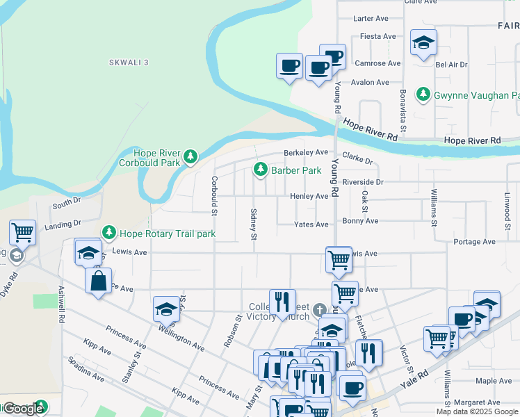 map of restaurants, bars, coffee shops, grocery stores, and more near 9756 Sidney Street in Chilliwack