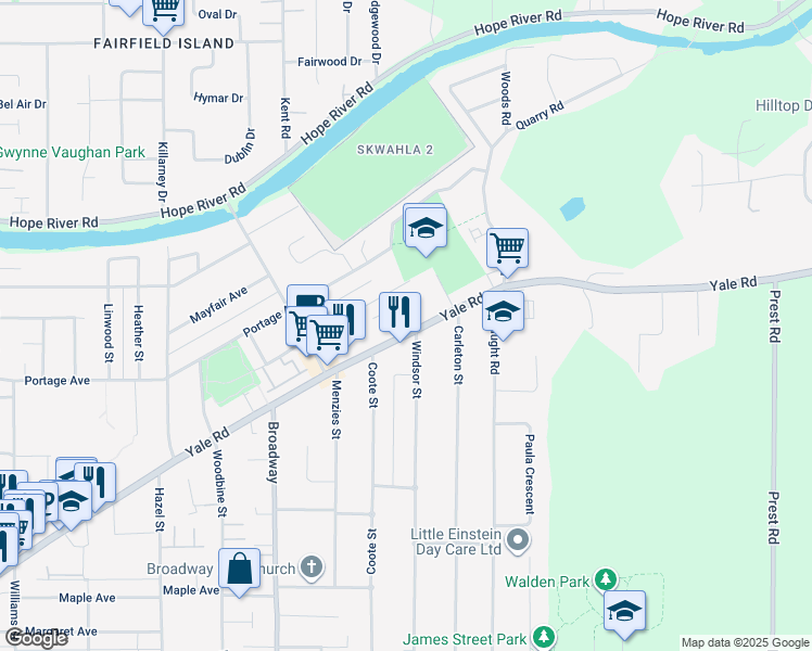 map of restaurants, bars, coffee shops, grocery stores, and more near 46735 Yale Road in Chilliwack