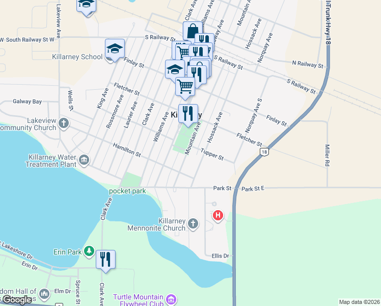 map of restaurants, bars, coffee shops, grocery stores, and more near 232 Mountain Avenue in Killarney
