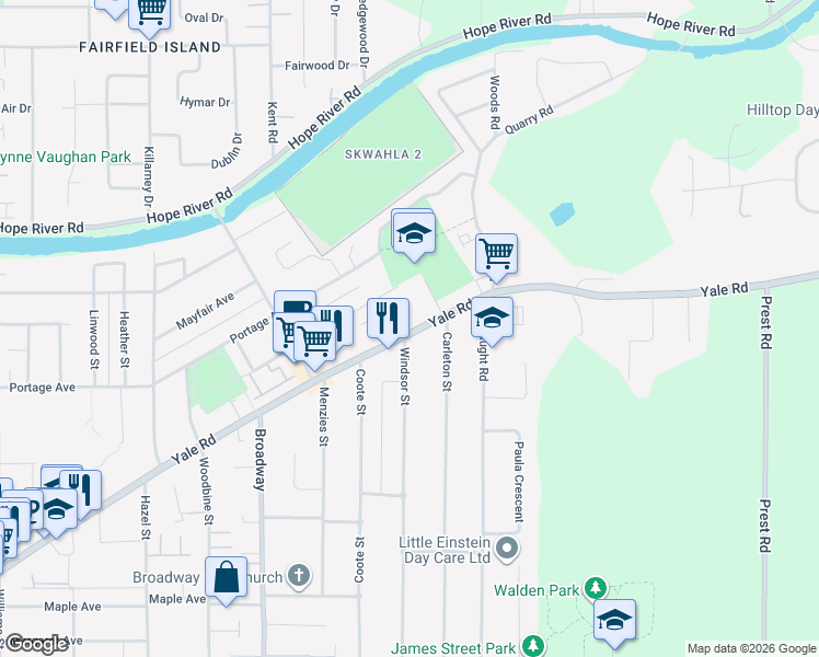 map of restaurants, bars, coffee shops, grocery stores, and more near 46765 Yale Road in Chilliwack