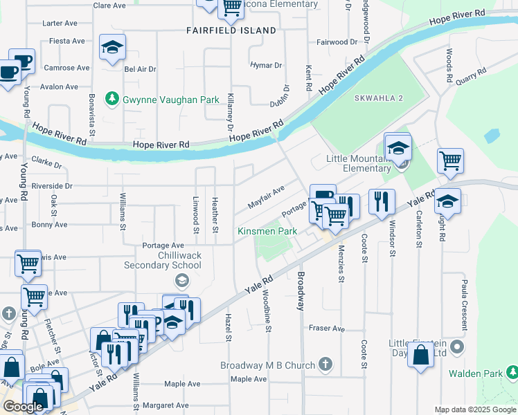map of restaurants, bars, coffee shops, grocery stores, and more near 46496 Mayfair Avenue in Chilliwack