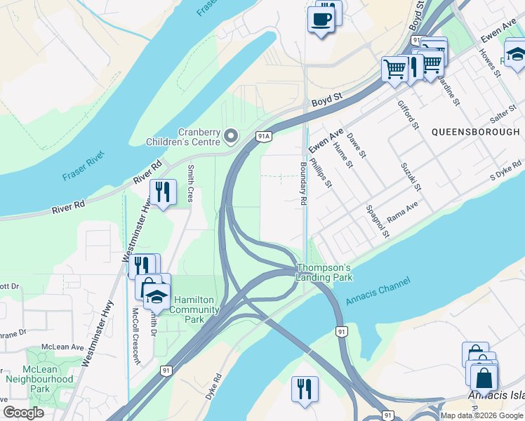 map of restaurants, bars, coffee shops, grocery stores, and more near 4540 Thompson Road in Richmond