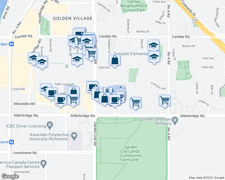 map of restaurants, bars, coffee shops, grocery stores, and more near 4588 Dubbert Street in Richmond