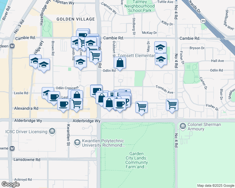 map of restaurants, bars, coffee shops, grocery stores, and more near 4588 Dubbert Street in Richmond
