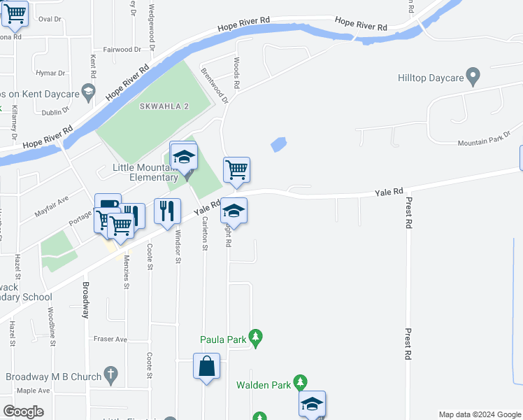 map of restaurants, bars, coffee shops, grocery stores, and more near 46986 Yale Road in Chilliwack