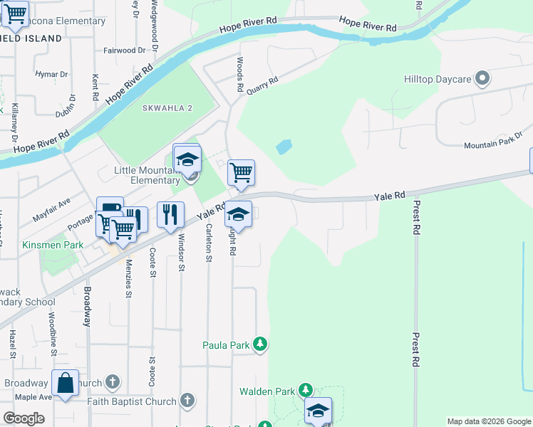 map of restaurants, bars, coffee shops, grocery stores, and more near 46966 Yale Road in Chilliwack