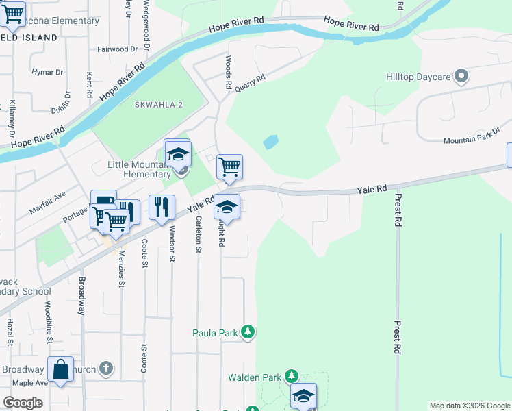 map of restaurants, bars, coffee shops, grocery stores, and more near 46986 Yale Road in Chilliwack