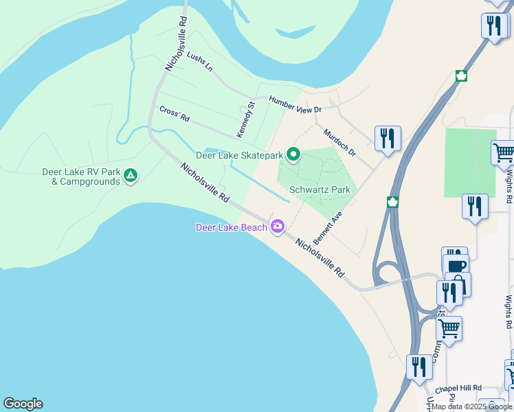 map of restaurants, bars, coffee shops, grocery stores, and more near 94 Nicholsville Road in Deer Lake