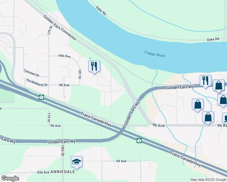 map of restaurants, bars, coffee shops, grocery stores, and more near 9797 182A Street in Surrey
