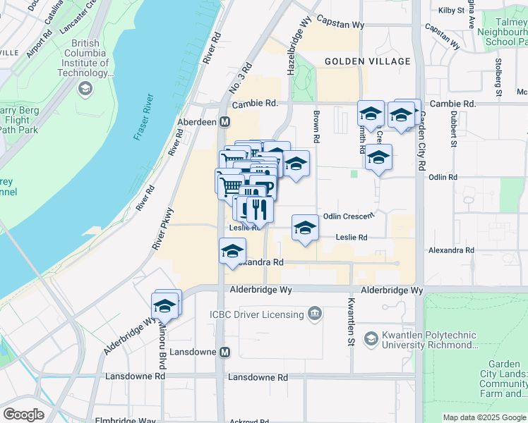 map of restaurants, bars, coffee shops, grocery stores, and more near 4580 Number 3 Road in Richmond