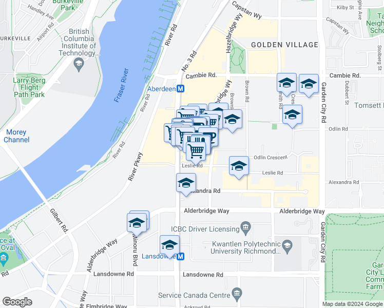 map of restaurants, bars, coffee shops, grocery stores, and more near 4600 Number 3 Road in Richmond