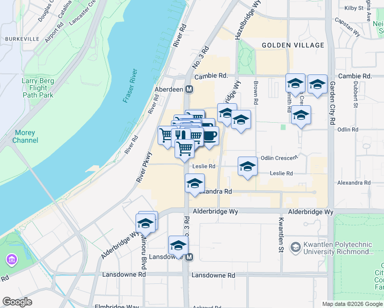 map of restaurants, bars, coffee shops, grocery stores, and more near 4600 Number 3 Road in Richmond