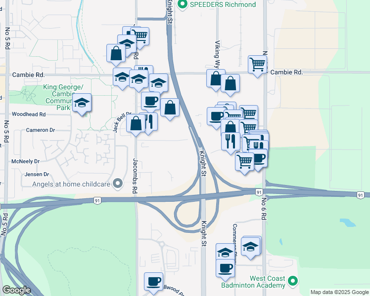 map of restaurants, bars, coffee shops, grocery stores, and more near 13260 Delf Place in Richmond