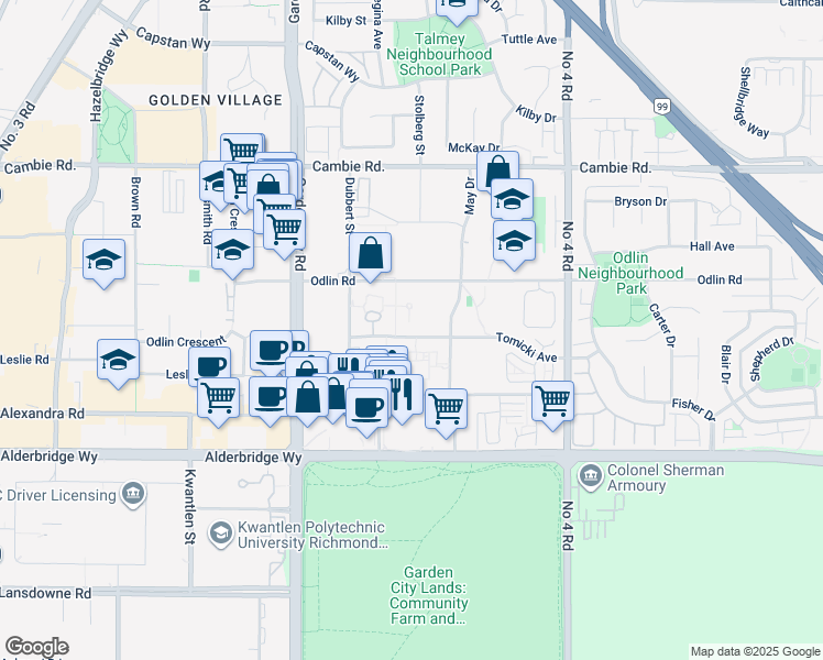 map of restaurants, bars, coffee shops, grocery stores, and more near in Richmond