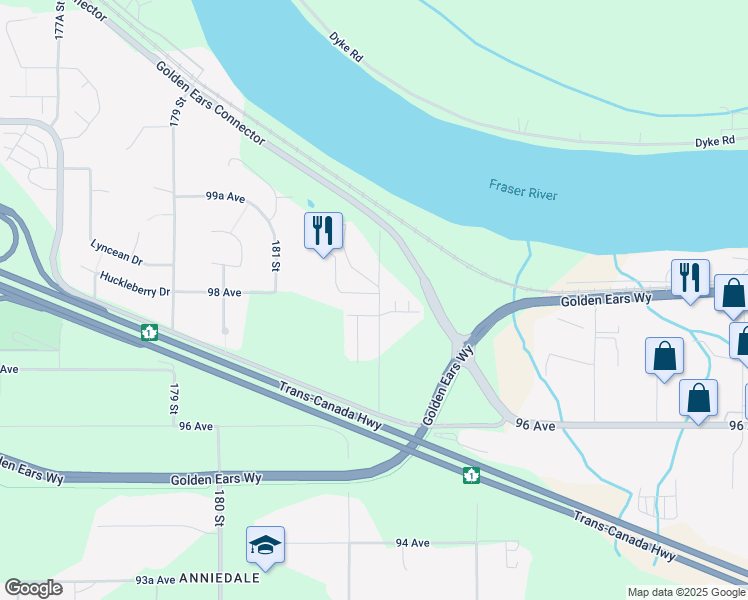 map of restaurants, bars, coffee shops, grocery stores, and more near 9797 182A Street in Surrey