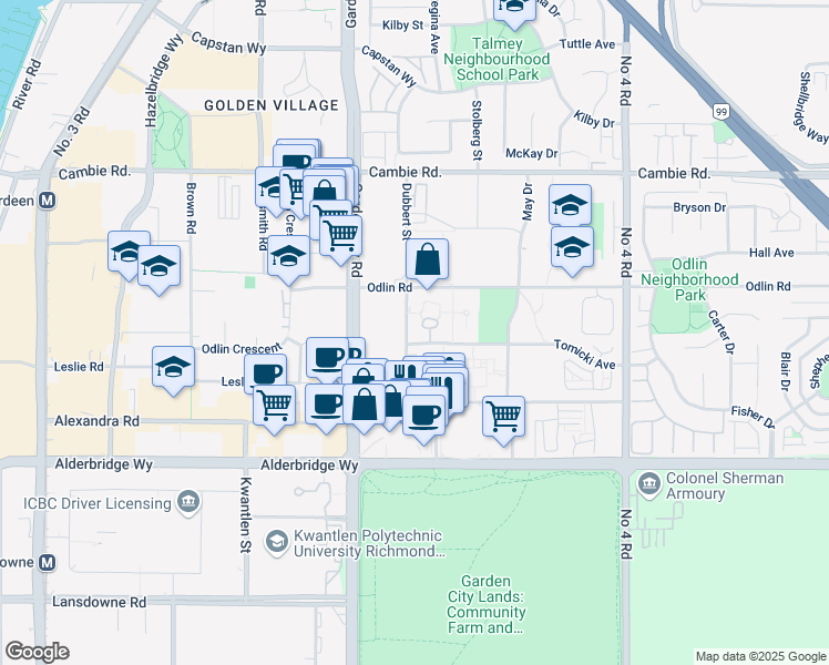 map of restaurants, bars, coffee shops, grocery stores, and more near in Richmond