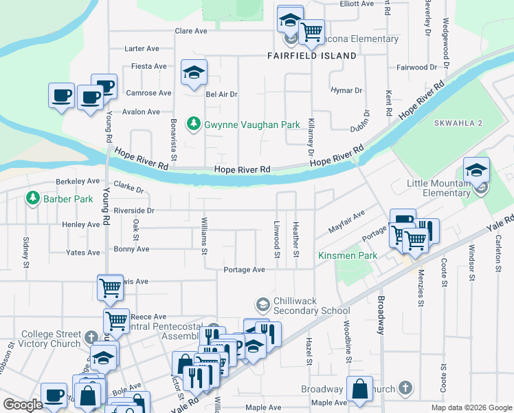 map of restaurants, bars, coffee shops, grocery stores, and more near in Chilliwack