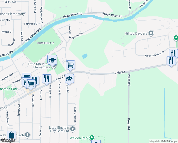 map of restaurants, bars, coffee shops, grocery stores, and more near 47031 Yale Road in Chilliwack