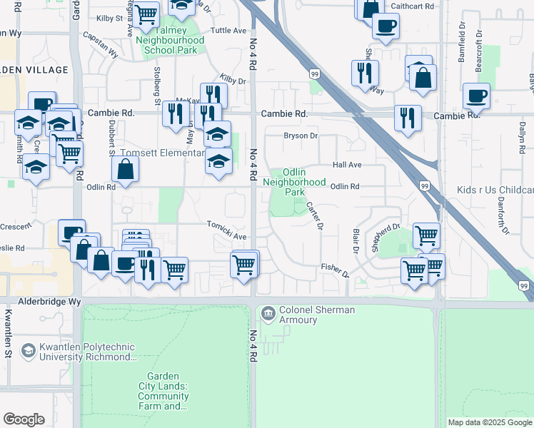 map of restaurants, bars, coffee shops, grocery stores, and more near in Richmond
