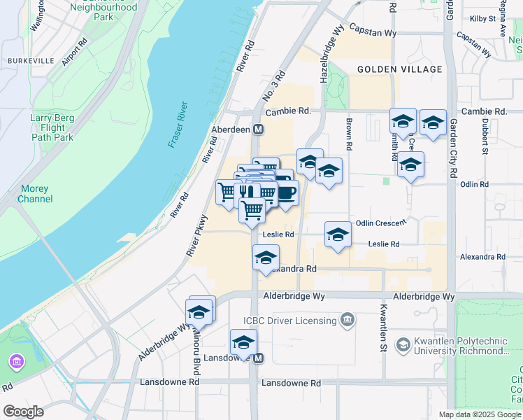 map of restaurants, bars, coffee shops, grocery stores, and more near 4600 No. 3 Road in Richmond