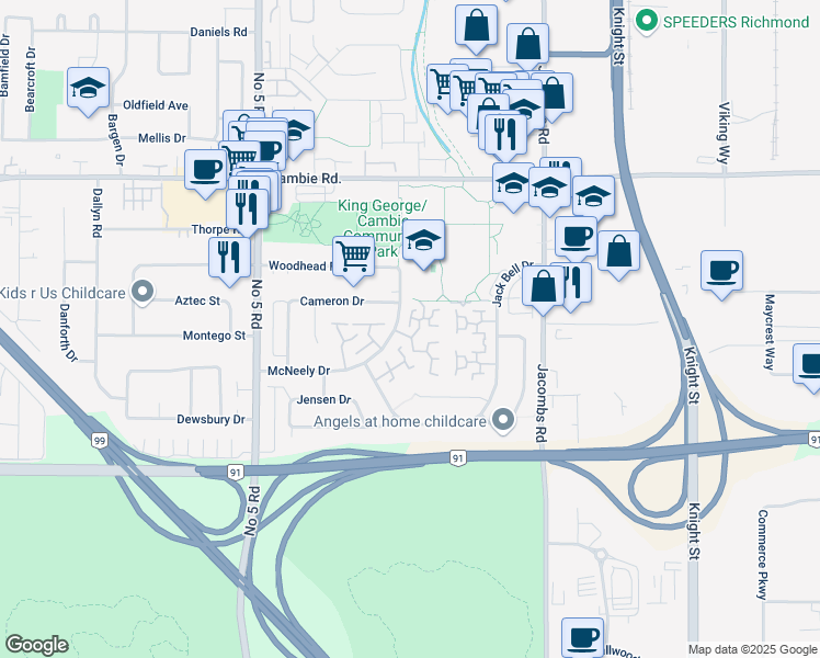 map of restaurants, bars, coffee shops, grocery stores, and more near 12500 McNeely Drive in Richmond