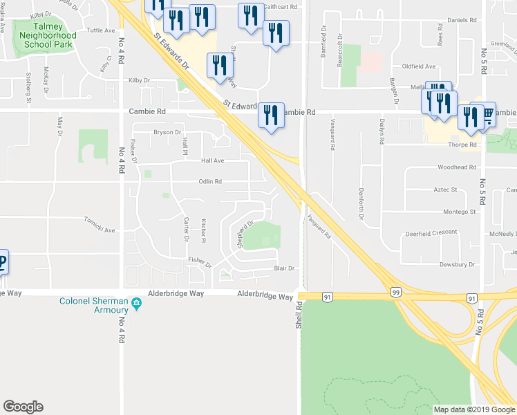 map of restaurants, bars, coffee shops, grocery stores, and more near 10522 Shepherd Drive in Richmond