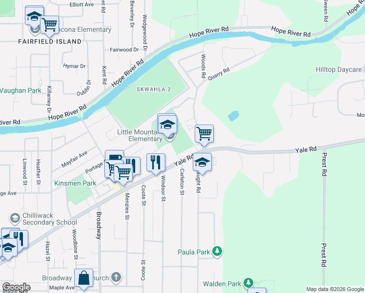 map of restaurants, bars, coffee shops, grocery stores, and more near 9855 Quarry Road in Chilliwack