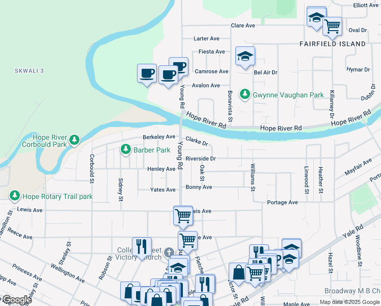 map of restaurants, bars, coffee shops, grocery stores, and more near 46011 Riverside Drive in Chilliwack