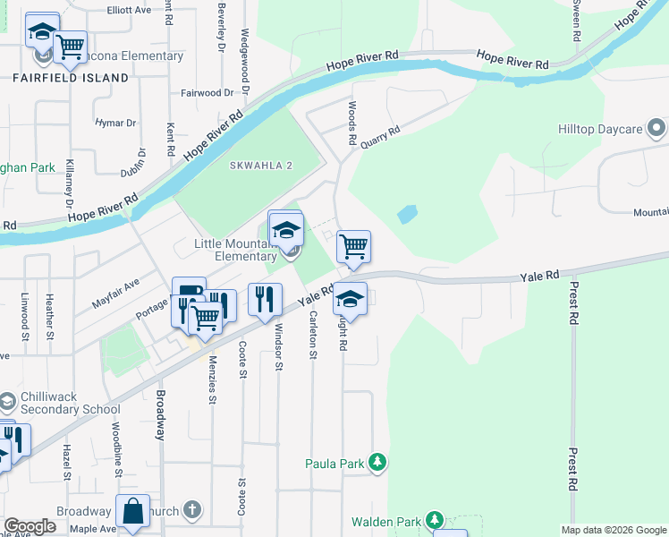 map of restaurants, bars, coffee shops, grocery stores, and more near 46821 Yale Road in Chilliwack