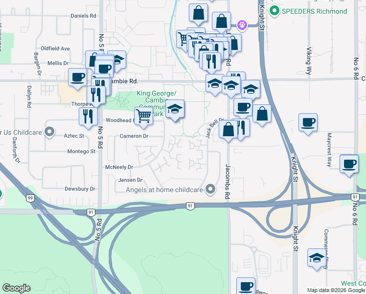 map of restaurants, bars, coffee shops, grocery stores, and more near 12500 McNeely Drive in Richmond