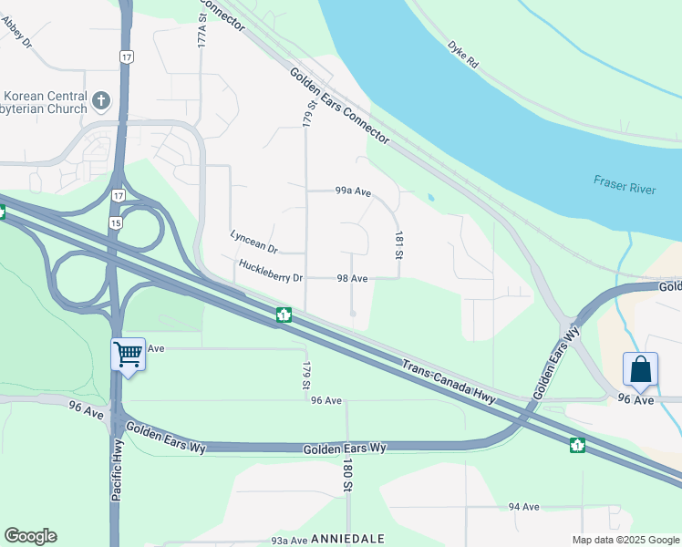 map of restaurants, bars, coffee shops, grocery stores, and more near 17977 98 Avenue in Surrey
