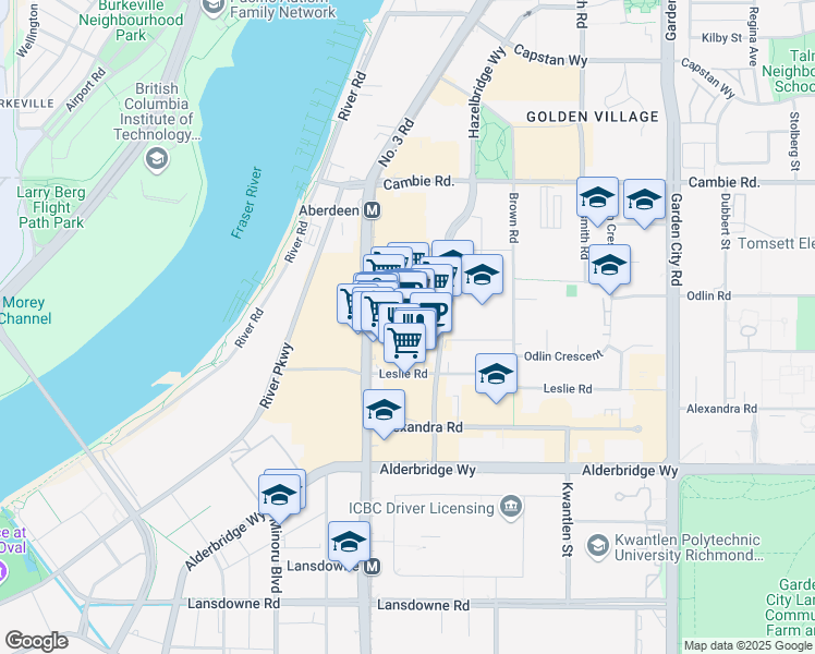 map of restaurants, bars, coffee shops, grocery stores, and more near 4600 Number 3 Road in Richmond
